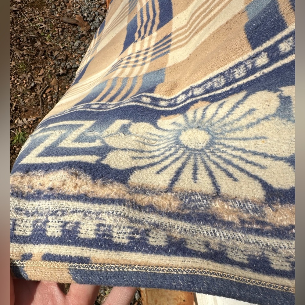 Vintage Antique Blue Wool Camp Blanket - Picture 6 of 9